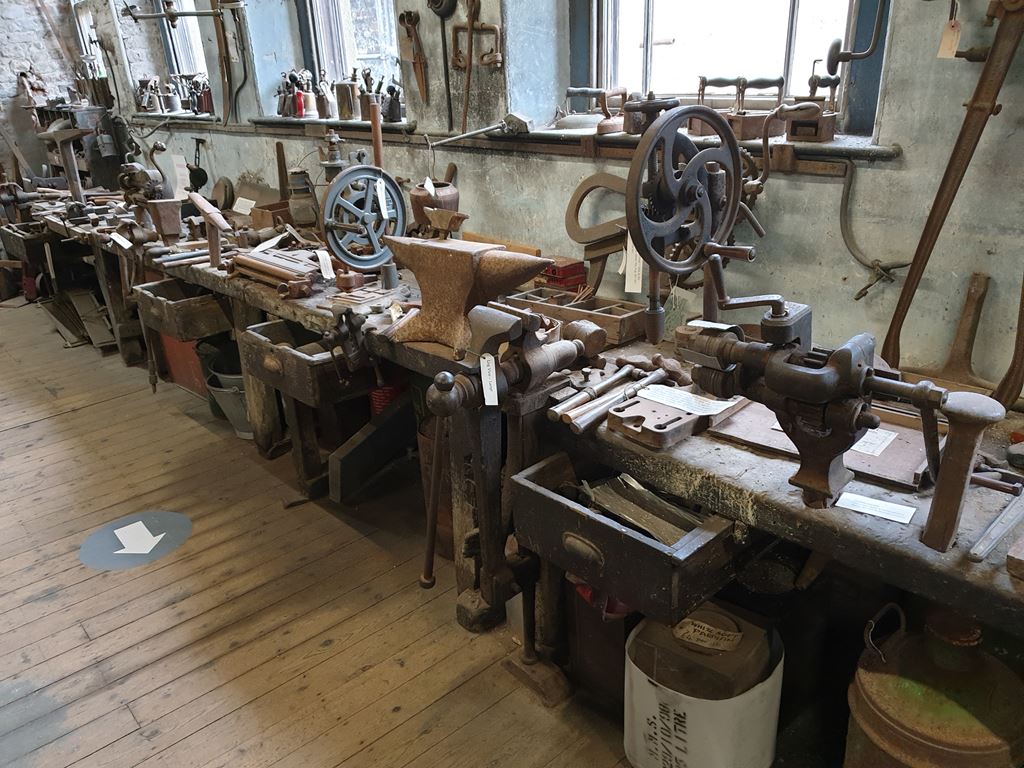 Workshop benches at The Old Tannery, where joinery is made to order.